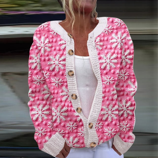 Jsaierl Womens Christmas Cardigan Sweaters Plus Size Dressy Long Sleeve Cute Printed Open Front Button Knit Outwear