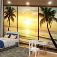 thumbnail image 2 of Peel and Stick Wallpaper Canvas 3D Landscape Seafront Verandahs Wall Murals Bedroom Palm Trees Sunset Modern Art Wall Mural Decor Self Adhesive and Removable 100in x 144in, 2 of 8