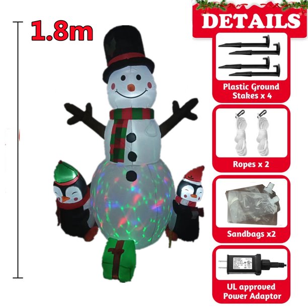 Árbol de Navidad inflable, muñeco de nieve, Papá Noel, oso grande, muñeco de jengibre, modelo de muñecas, LED incorporado, decoraciones al aire libre, decoración de fiesta de jardín(W-QM0017-1.8M