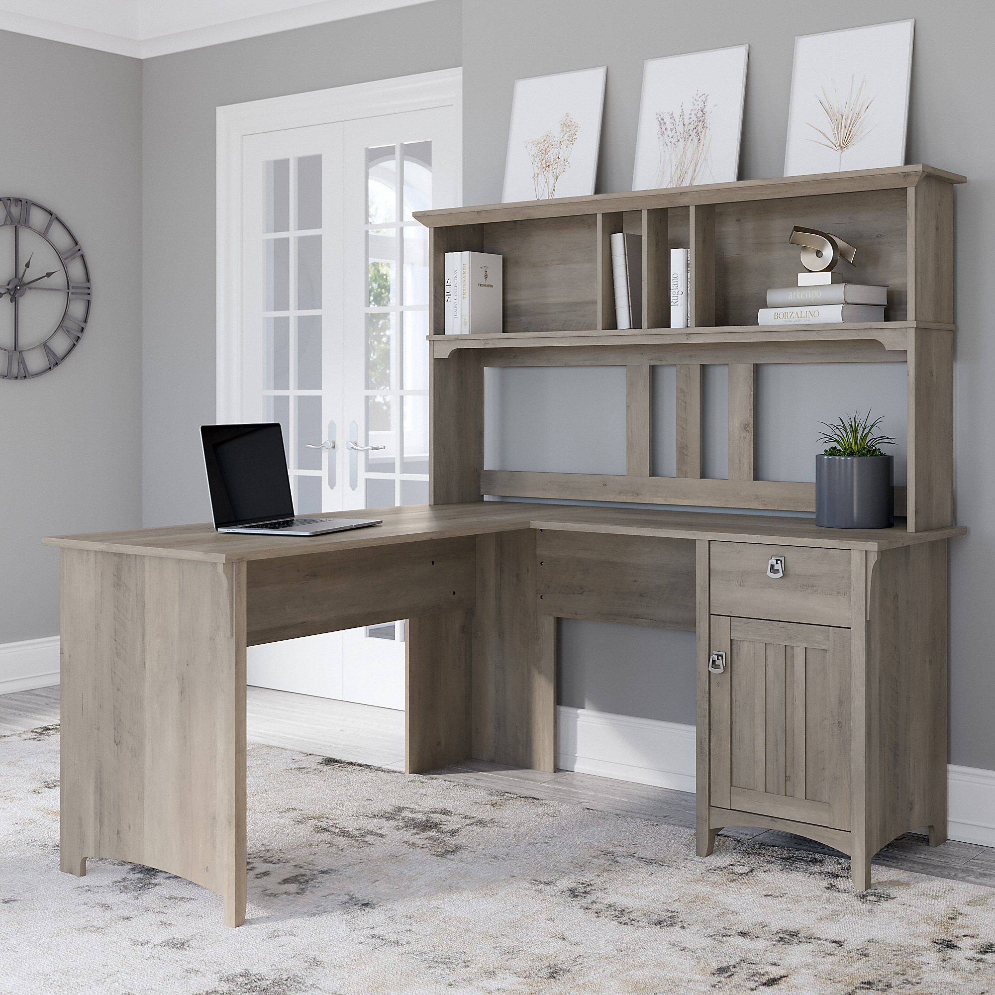Bush Furniture Salinas 60" L Desk and Hutch with Storage, Driftwood Gray - image 2 of 8