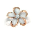 thumbnail image 3 of 925 sterling silver Hawaiian 15mm plumeria flower cz rhodium and pink rose gold plated 2 tone ring size 3, 3 of 5