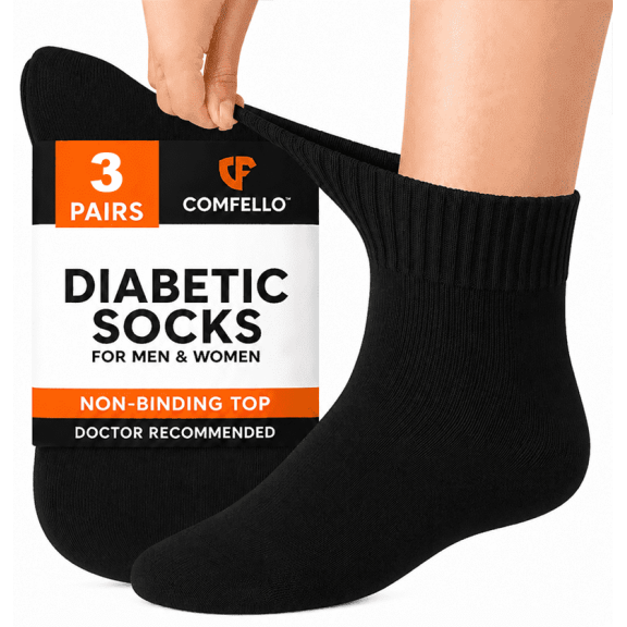 Comfello Diabetic Ankle Socks for Men and Women – 3 Pairs, Non-Binding, Seamless Toe, Cushioned Moisture-Wicking