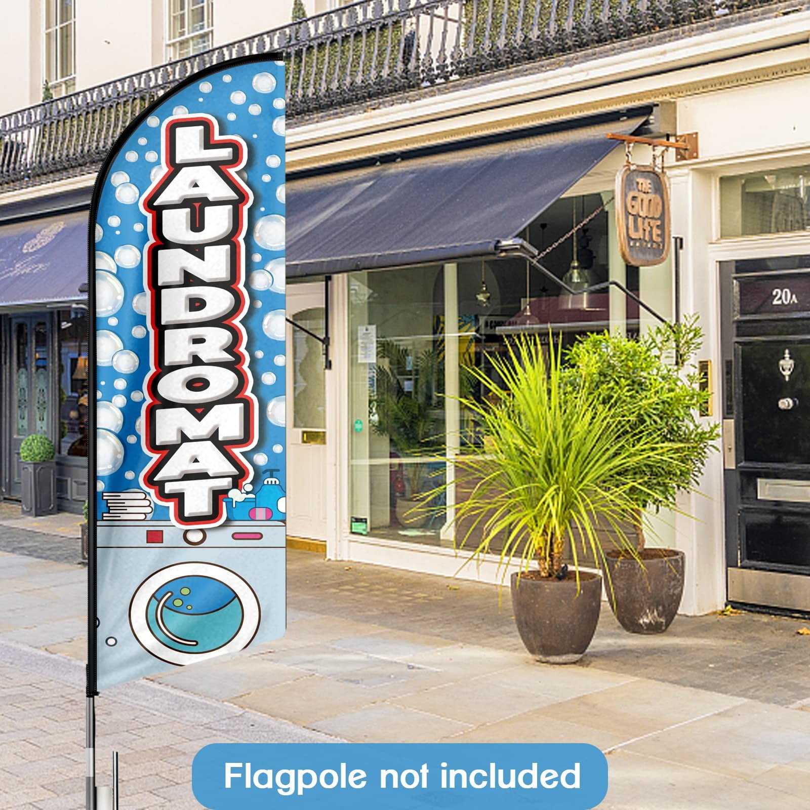 QSUM Laundromat Themed Feather Flag, 8FT Laundromat Advertising Swooper