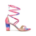 thumbnail image 3 of BLISSFUL STEP Women's Sandals Tie Dye Strappy Block Heels Lace up Sandals Pink 7, 3 of 7