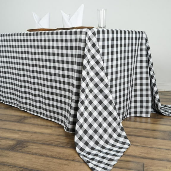 Efavormart Perfect Picnic Inspired Black/White Checkered 90x156" Polyester Tablecloths For Party Event Decor