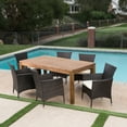 thumbnail image 5 of GDF Studio Kenerson Outdoor Wicker and Acacia Wood 7 Piece Dining Set with Cushion, Teak, Multibrown, and Beige, 5 of 10