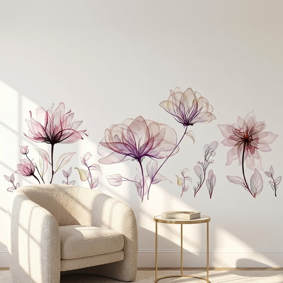 Unique Bargains 40PCS Flowers Wall Stickers Decals Peel and Stick Purple 35.4" x 11.8"