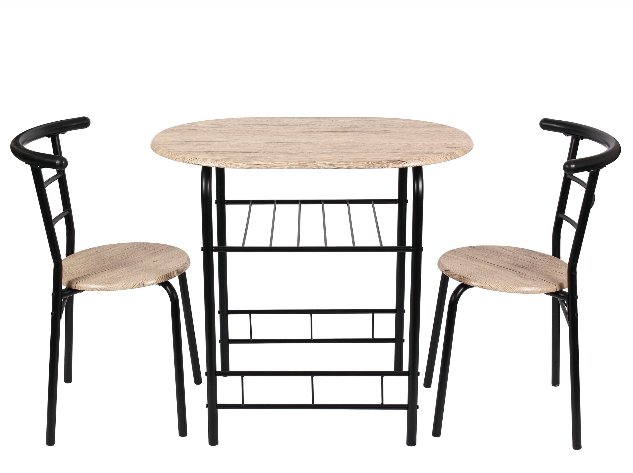 Mainstays 3 Piece Metal and Wood Dining Set, Include 1 Table and 2 Chairs, Grey Color (2 People Seating Capacity)