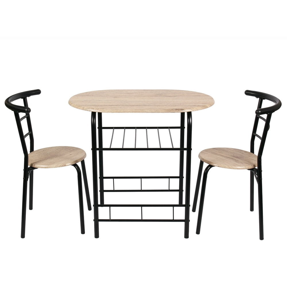 Mainstays 3 Piece Metal and Wood Dining Set, Table Height 29.15'', Multiple Colors (2 People