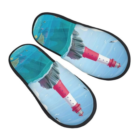 

Ocsxa Mens Womens Cozy Memory Foam Scuff Slippers Slip On Warm House Shoes Indoor/Outdoor-Lighthouse Sea Port