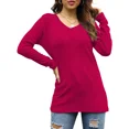 thumbnail image 2 of TEMOFON Womens Long Sleeve tops V neck Shirt fall tops Going Out Solid Color sweater Basic Fashion Tunic Blouse clothes for women, 2 of 5
