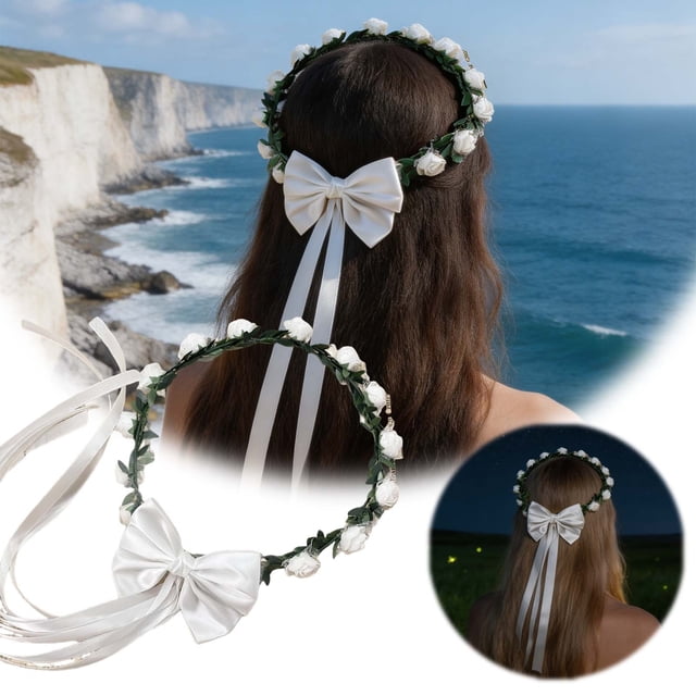 BotaniNest Girls Leaf Headband With Bow Floral Hair For Kids Photo Prop