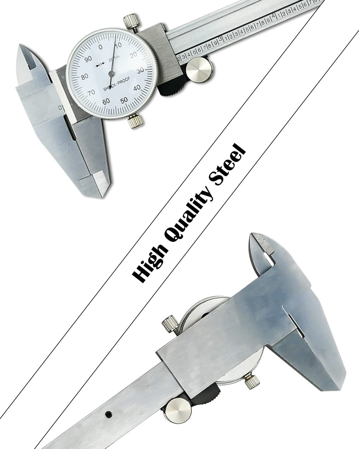 6 Inch Dial Caliper +/-0.001 Inch Accuracy, Shockproof Hardened Stainless Steel Metal 4-Way Measurement Calipers Measuring Tool with Plastic Case