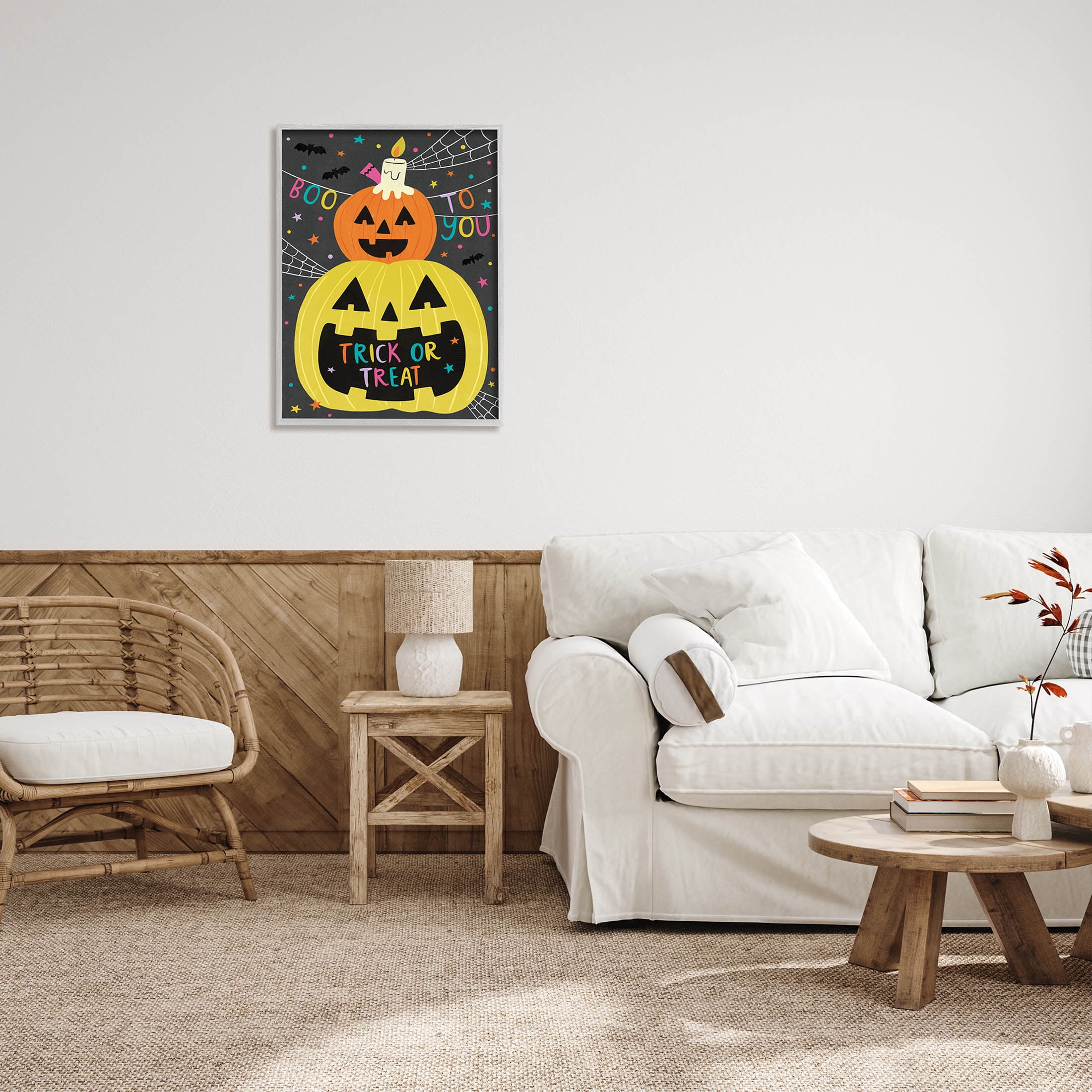 Stupell Industries Boo To You Fun Jack-O-Lanterns Graphic Art Gray Framed Art Print Wall Art, Design by Lisa Barlow
