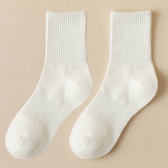 Wuxian Cute Socks Couples Leisure Tube Solid Color Knit Ribbed Crew Socks Cotton Sweat Absorbent Sports Stockings Casual Breathable Socks,Beige,One Size
