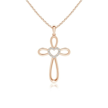 ANGARA Lab Grown Diamond Heart Open Cross Pendant for Women in 14K Rose Gold (Size-1.1mm| Color-F-G| Clarity-VS) | April Birthstone Anniversary Jewelry Gift for Women | Lab-Grown Diamond Necklace