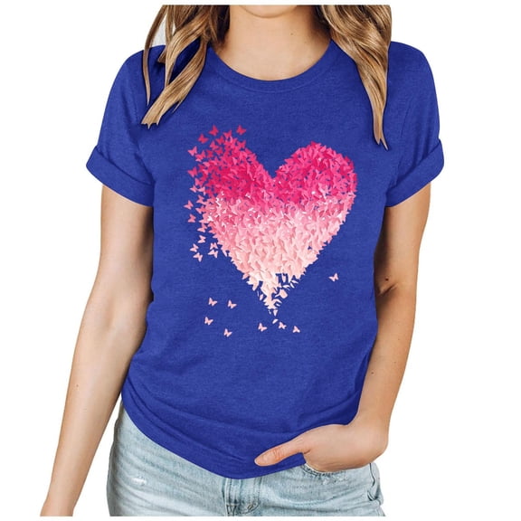 Hxshgdsn Womens Valentines T Shirt Graphic Heart Printed Short Sleeve Tees Trendy Casual Lover Gift Tops Navy 3 S