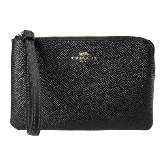 Coach Women's Small Corner Zip Crossgrain Leather Wristlet (Black)
