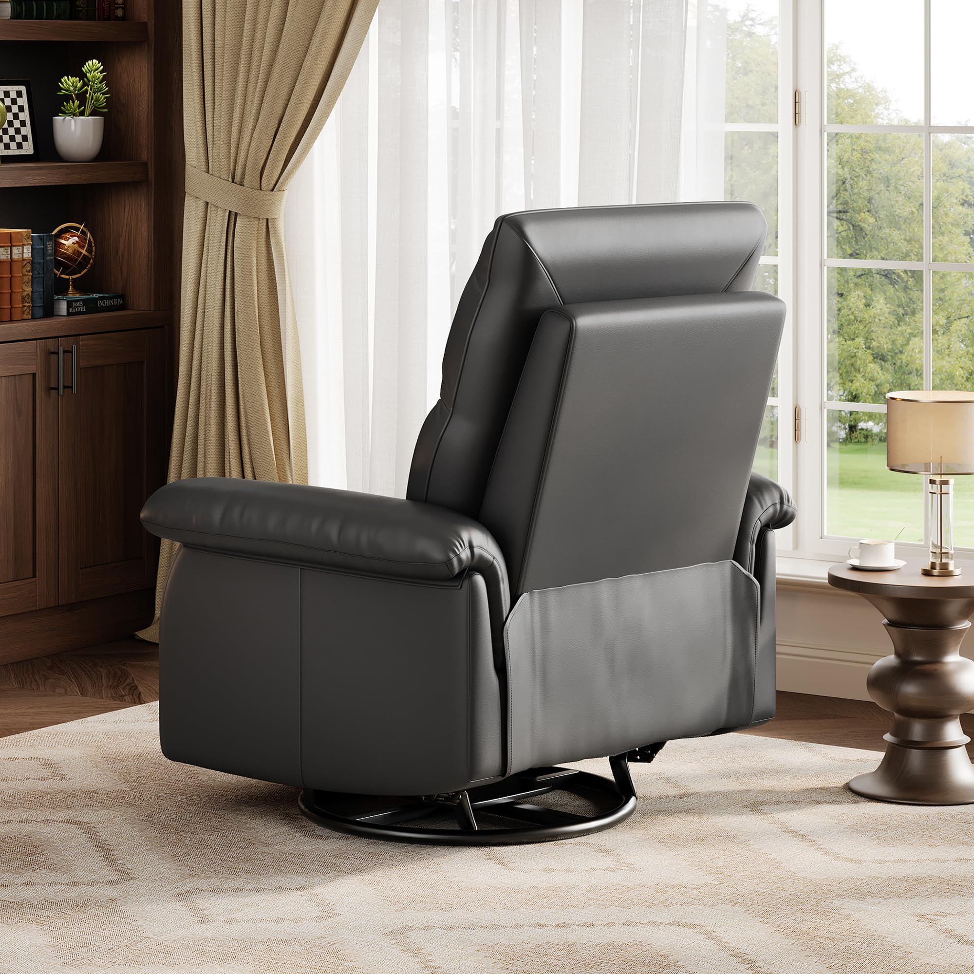 Soonbuy Swivel Rocking Nursery Recliner Chair, Rocker Recliner Glider Deep Seat, PU Leather Sofa Chair with high Backrest for Nursery, Living Room, Bedroom & Home Movie Theater, Orange/Black