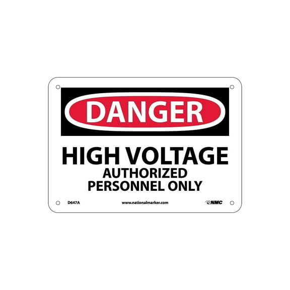 National Marker High Voltage Authorized Personnel Only 7X10 .040 Aluminum Danger Sign D647A