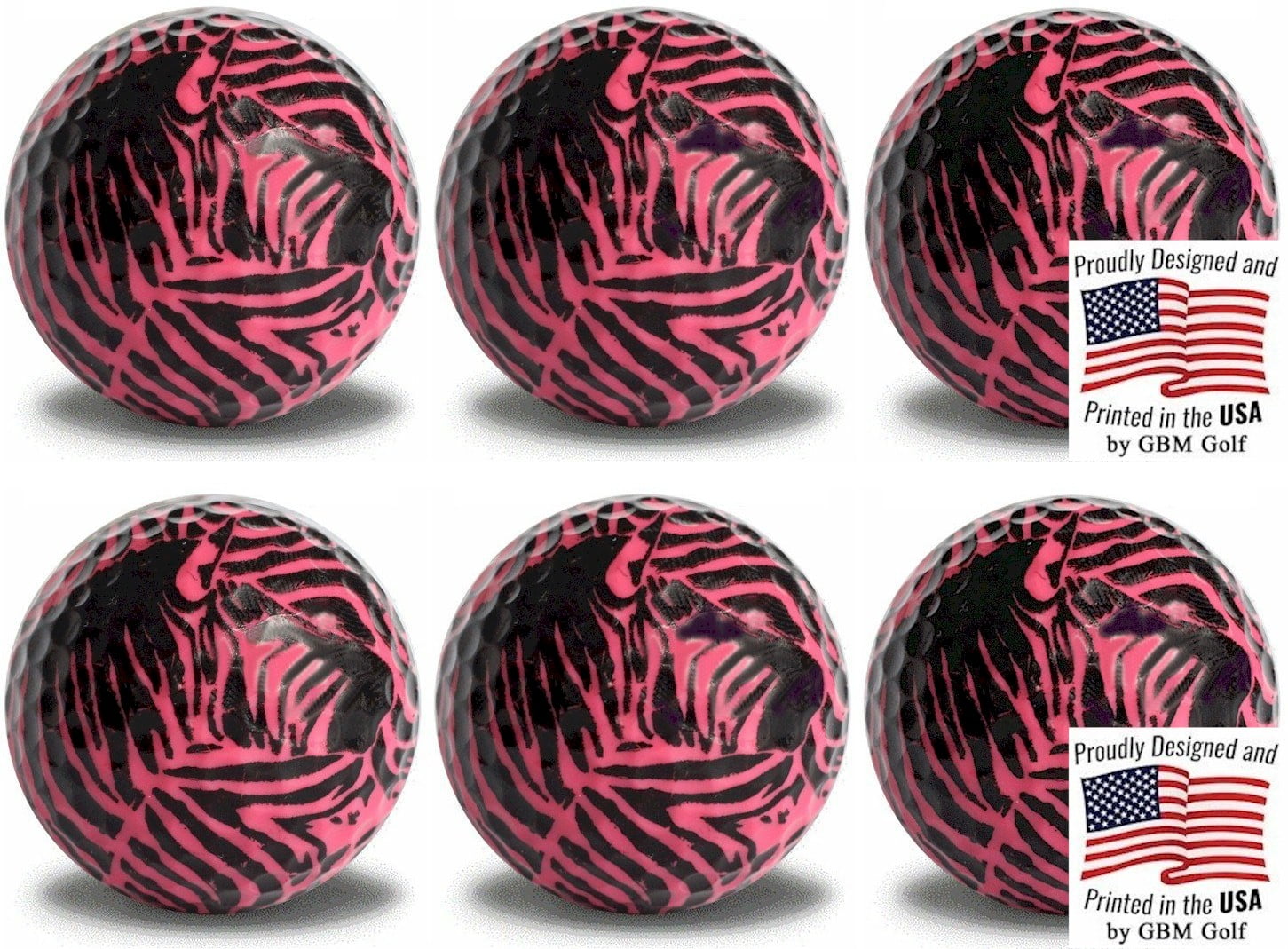 Pink Zebra Face Golf Balls 6 Pack by GBM Golf