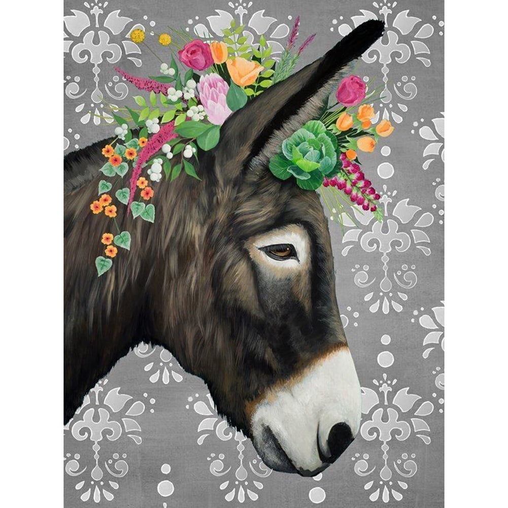 Full Drill Snow Donkey Rhinestone Embroidery Cross Stitch Pictures Arts Craft Home Wall Decor 11.8x11.8 inch Diamond Painting Kits for Adults 