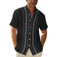 thumbnail image 2 of Lumtrix Mens Summer Striped Cuban Guayabera Shirts Button Down Short Sleeve Vintage Beach Hawaiian Shirts Black 3XL, 2 of 5