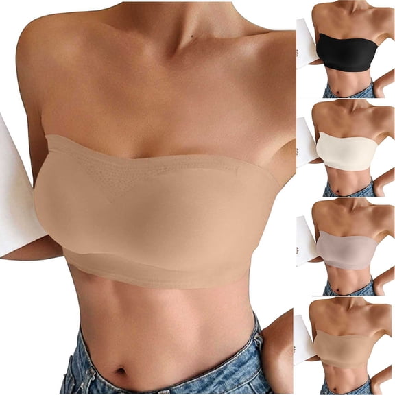 Agkizg Push Up Bras for Women Strapless Solid Color Seamless Padded Side Support Bras Dating Night Vacation