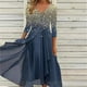 thumbnail image 4 of Vestidos de mujer de gasa con retazos de moda urbana e informal para primavera y verano, vestido de cuello en V de manga larga y dobladillo irregular, vestido de largo medio, 4 of 5