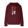 thumbnail image 4 of Hoodies for Women Graphic Heart Print Cute Long Sleeve Waffle Drawstring Pullover Spring Fall Sweatshirts with Pockets(Wine,L), 4 of 5