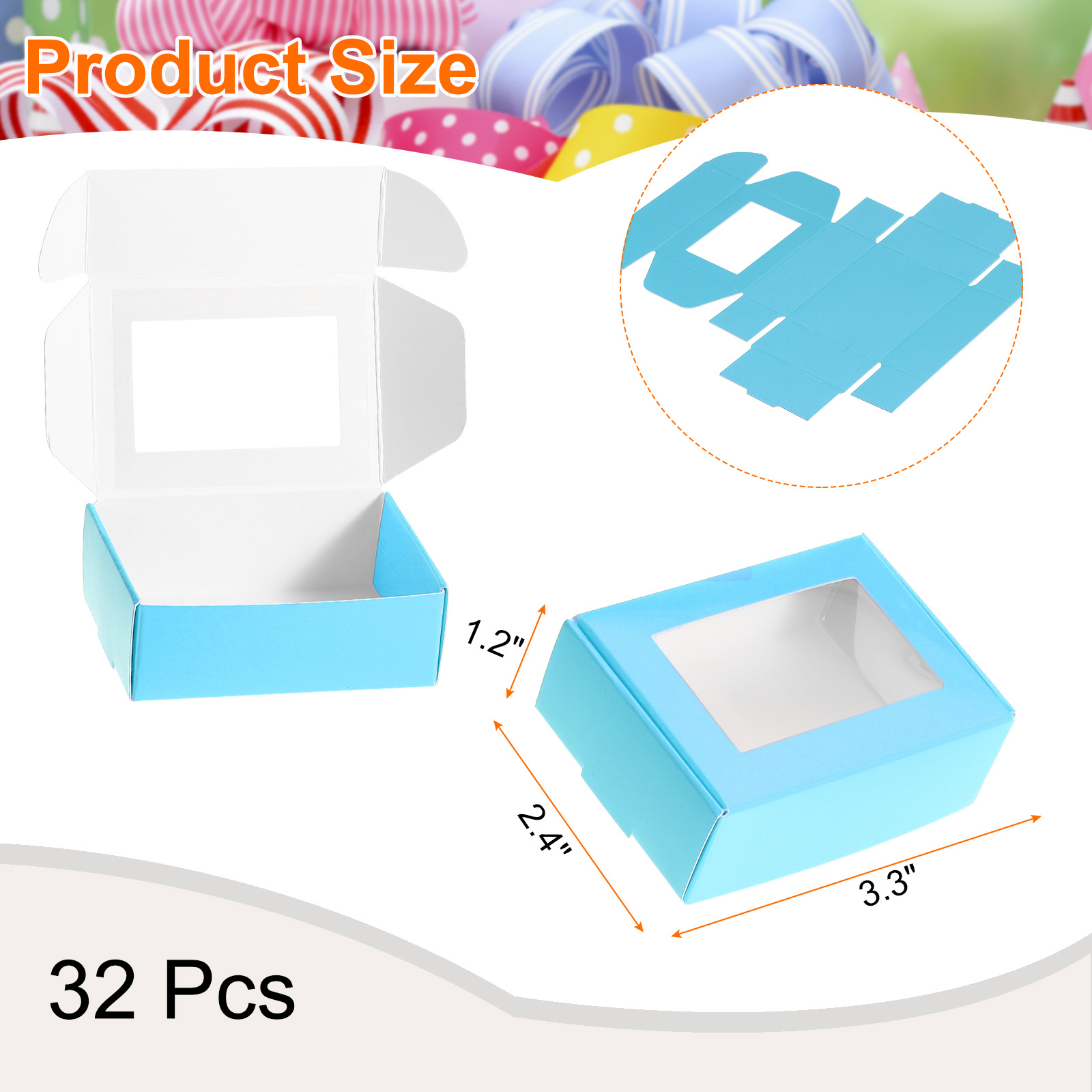 Unique Bargains 32pcs Kraft Soap Box with Window for Gifts Blue 2.4" x 3.3" x 1.2"