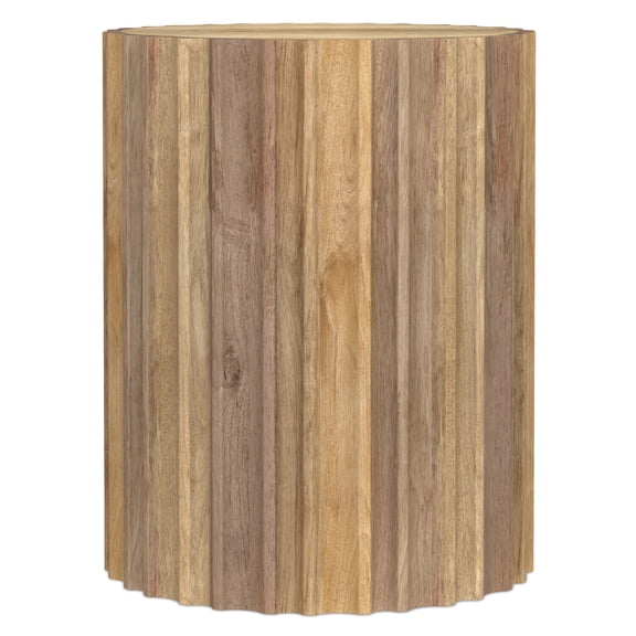 Mango Wood Round Side Table 16" - Natural Finish, Fully Assembled
