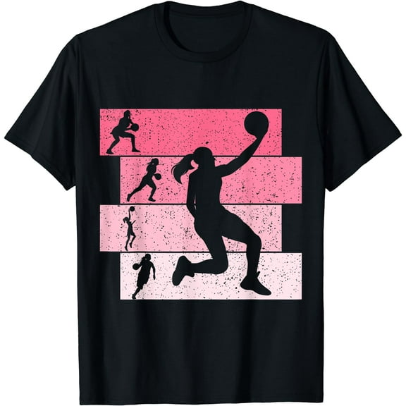 Basketball Girls Women Kids T-Shirt Black Large