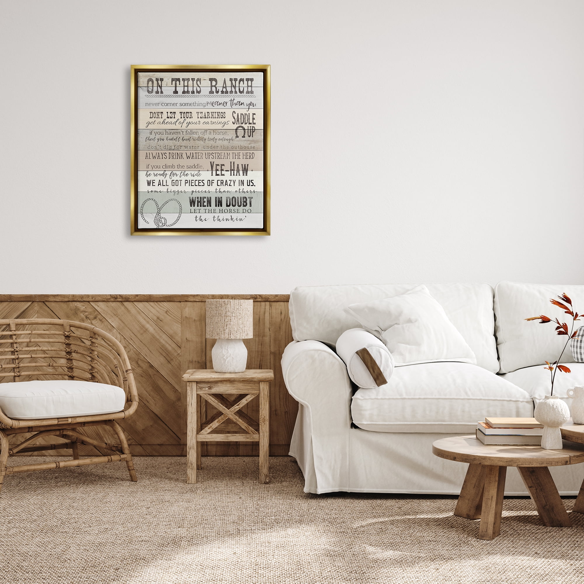 Stupell Industries On This Ranch Rules Typography Painting Gold Floater Framed Canvas Art Print Wall Art, 25 x 31