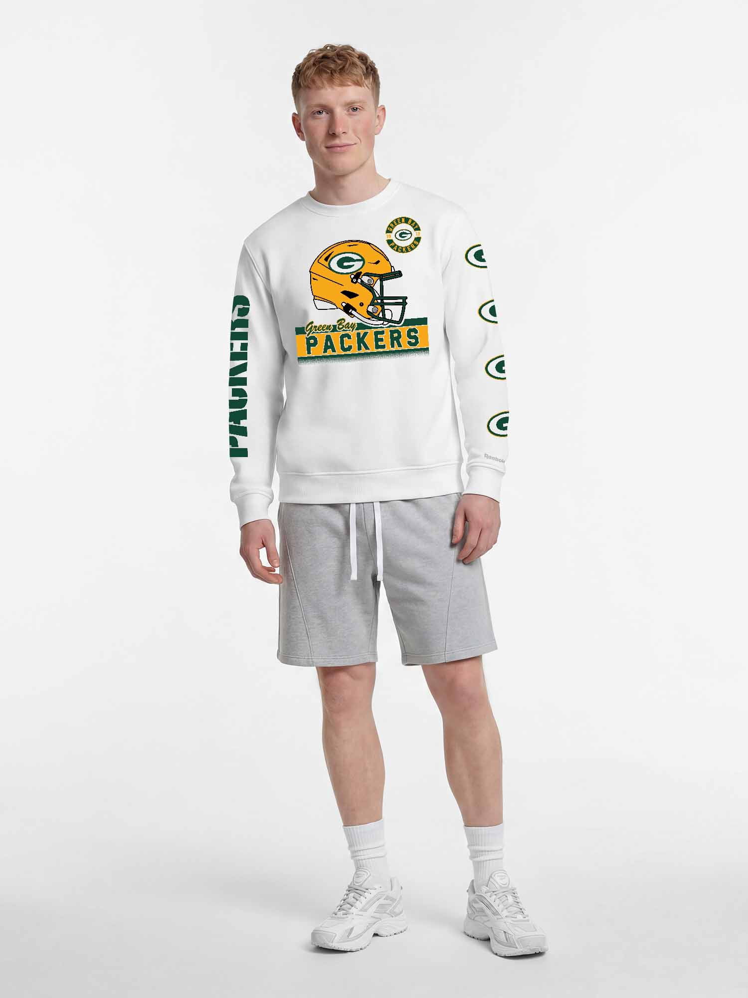 Green Bay Packers Reebok Mens White Crew Sweatshirt