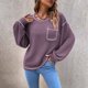 thumbnail image 3 of Gibobby Suéteres de invierno de punto Suéter de punto sin capucha de color sólido con parte superior suelta de otoño e invierno para mujer (Morado, M), 3 of 5