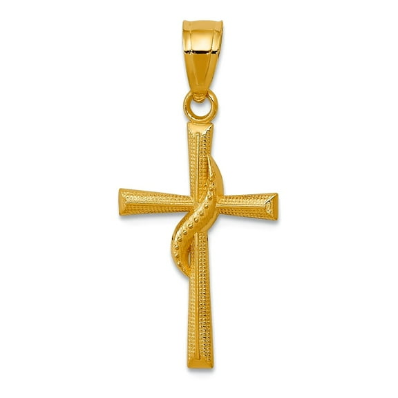 14k Yellow Gold Solid Textured Polished Religious Faith Cross with Ribbon Pendant Necklace 17x11mm Pendant for Women