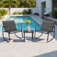 thumbnail image 3 of Bigleap 3-Piece Outdoor Rocking Set with Textilene Chairs & Glass Table – Patio, Garden, Poolside Conversation Set, Black, 3 of 9