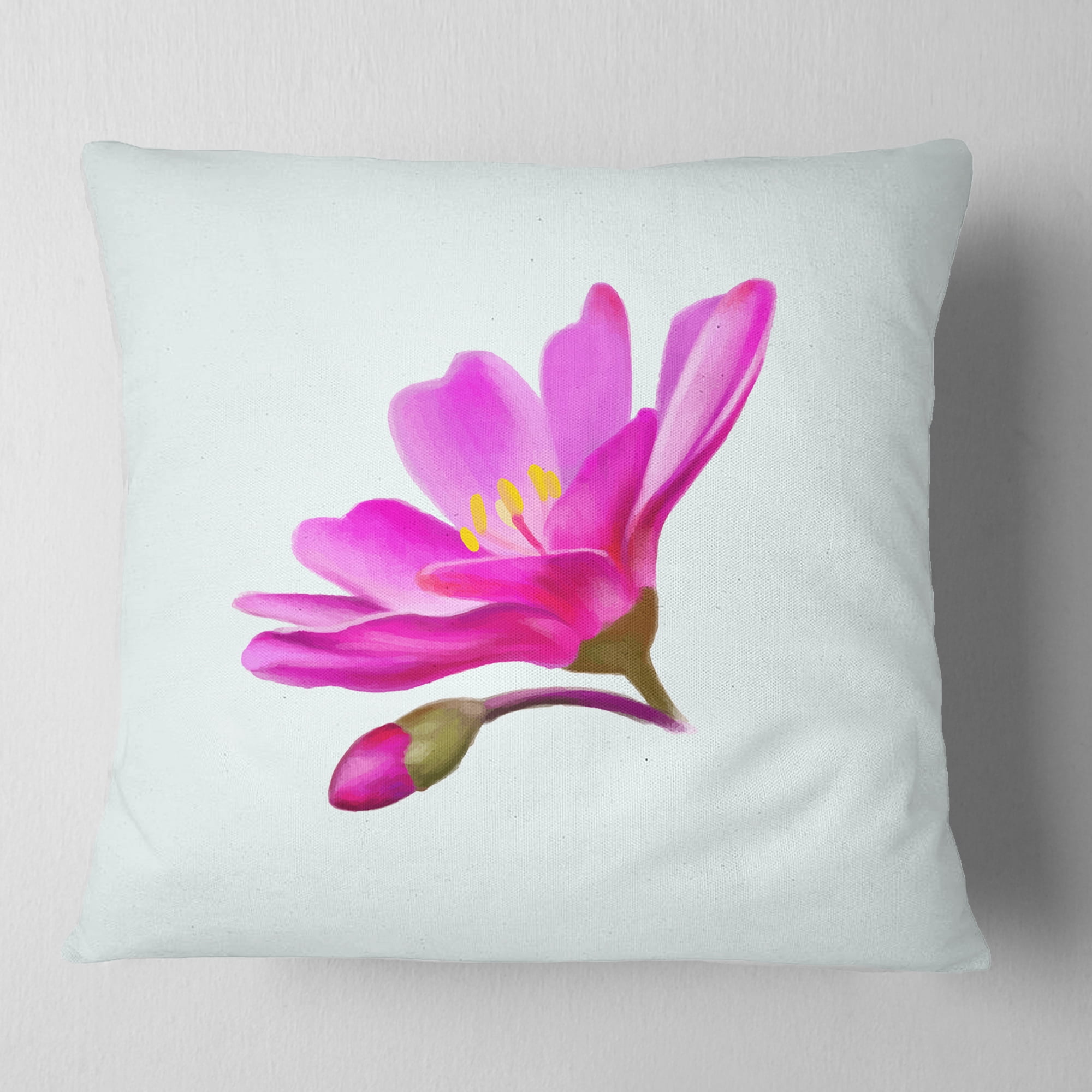 Designart Summer Pink Flower Watercolor - Floral Throw Pillow - 18x18