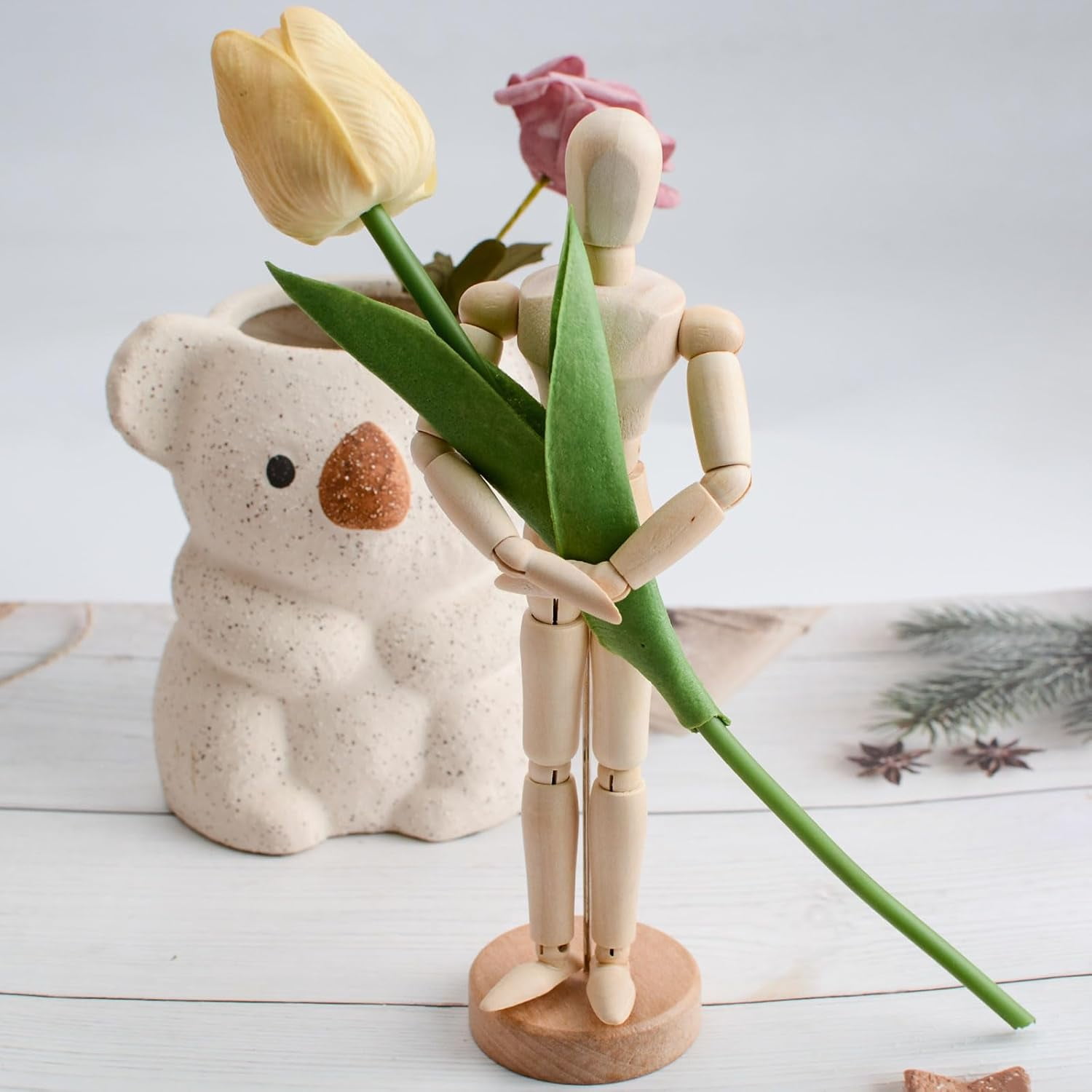 4 Pcs Wooden Artist Drawing Articulated Manikin Blockhead, Flexible Wooden Doll Human Figure Puppet Model for Sketch Charcoal Home Office Desk Decoration Gift