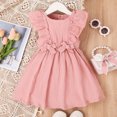 thumbnail image 2 of Girls Dresses Summer Fly Sleeve Bowknot Solid Color Ruffles Princess Dress Dance Party Dresses Clothes Flowy Beach Dress,Size 5 Years-6 Years, 2 of 9