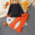 thumbnail image 4 of Bellafa Baby Girl Halloween Outfit Ruffle Long Sleeve Crew Neck Pumpkin Ghost Print Tops Shirt+ Bell Bottoms Toddler Fall Outfits, 4 of 9