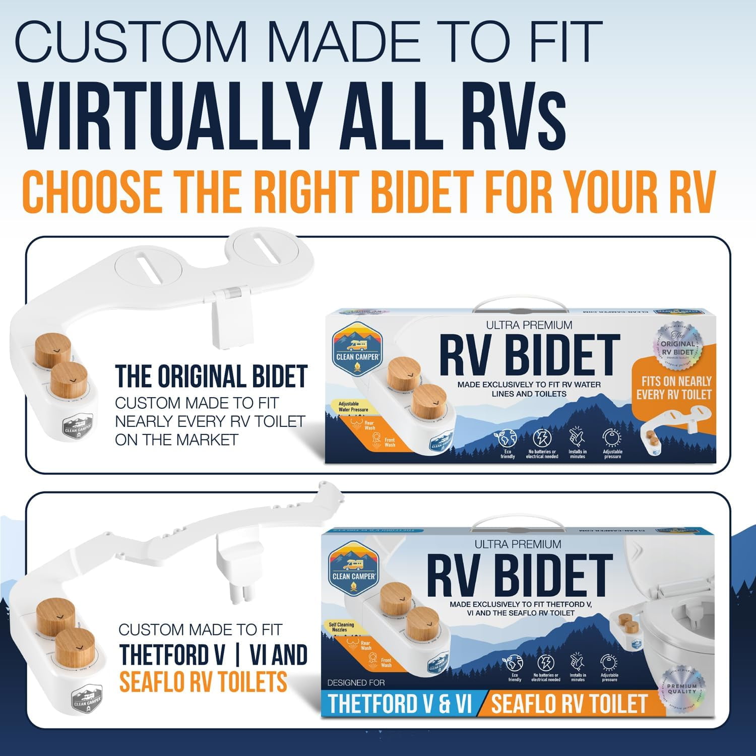 RV Bidet from Clean Camper - Self Cleaning, Adjustable Dual Nozzle - Fits Virtually Every RV
