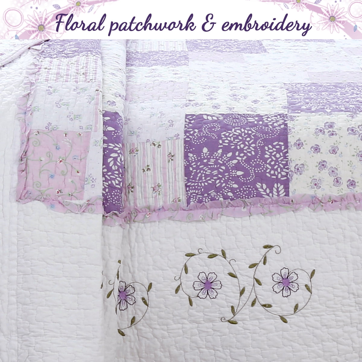Cozy Line Home Fashions Patchwork Cotton Reversible Quilt Sets, Queen, 3-Pieces