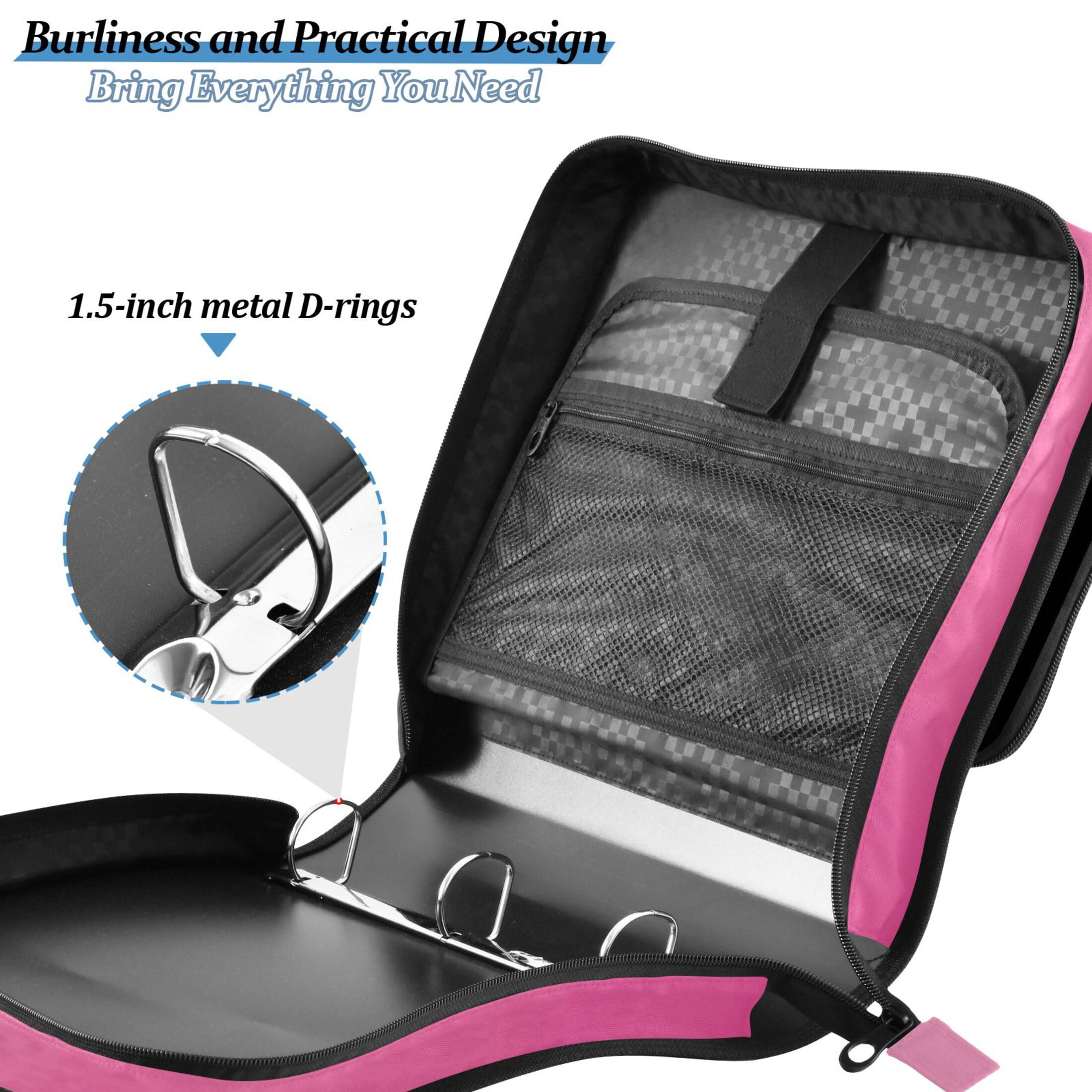 ALAZA Zipper Binder Gradient Pink 3 Ring Trapper Keeper File Folder Organizer Bag