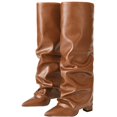 thumbnail image 6 of Willtoo Women's Wide Calf Slouchy Knee High Boots, Pointed Toe Chunky Heel Tall Boots, Faux Leather Pull-On Footwear, 6 of 6