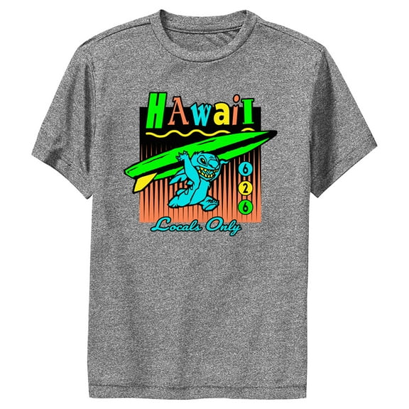 Boy's Lilo & Stitch Locals Only Hawaii  Performance Graphic Tee Charcoal Heather Large