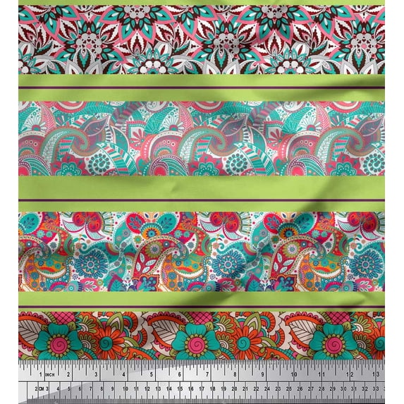 Soimoi Cotton Cambric Fabric Stripe,Floral & Paisley Print Sewing Fabric Yard 56 Inch Wide