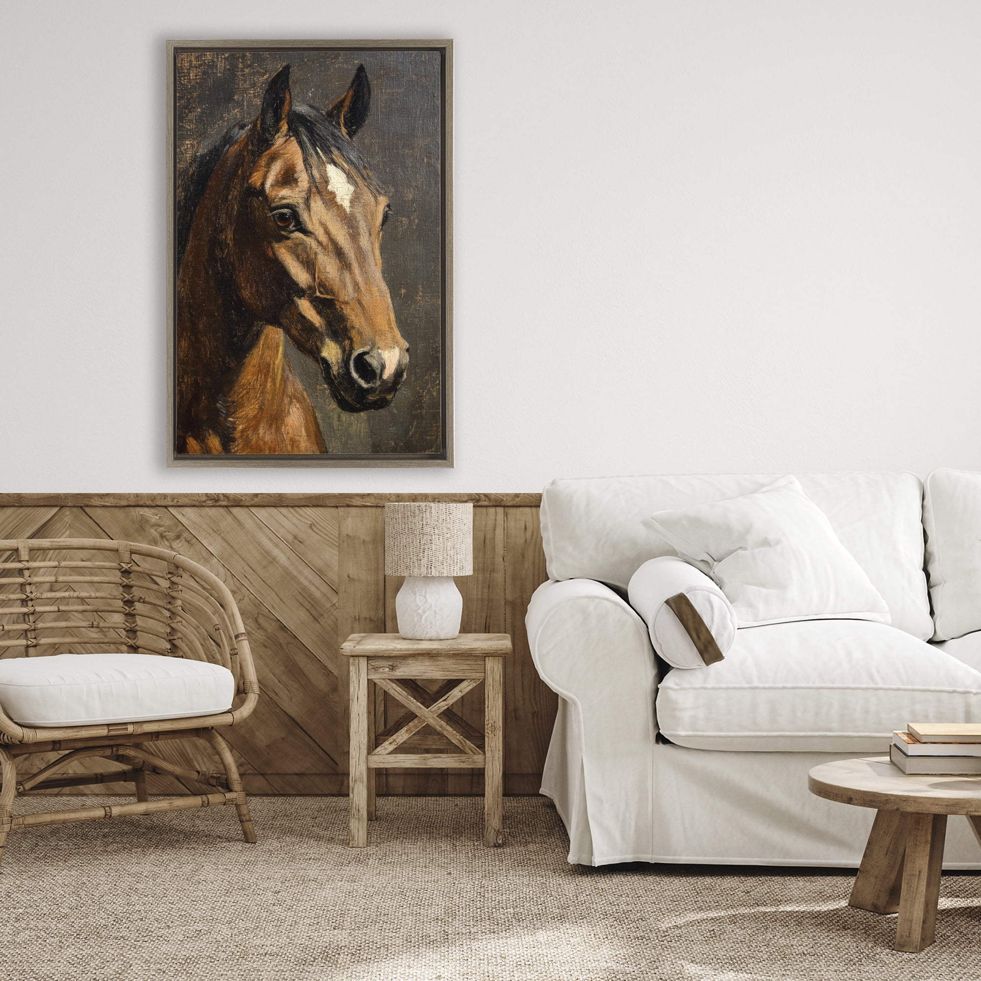 Stupell Industries Horse Portrait Study Brown Framed Floater Canvas Wall Art, design by Petal Prints Design