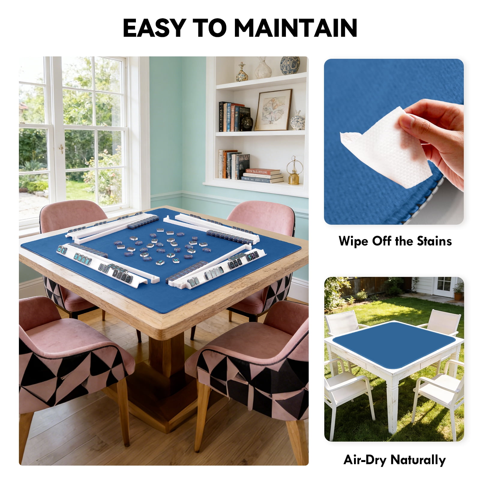 AzulHome Classic Anti-Slip Noise Reducing Game Mat - Mahjong, Poker, Cards, Dominoes Table Cover with Portable Carry Bag (Blue)